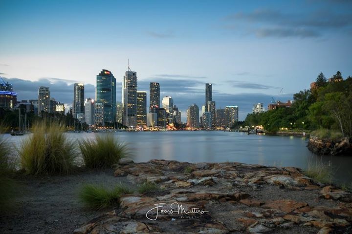Brisbane River and city skyline at dusk