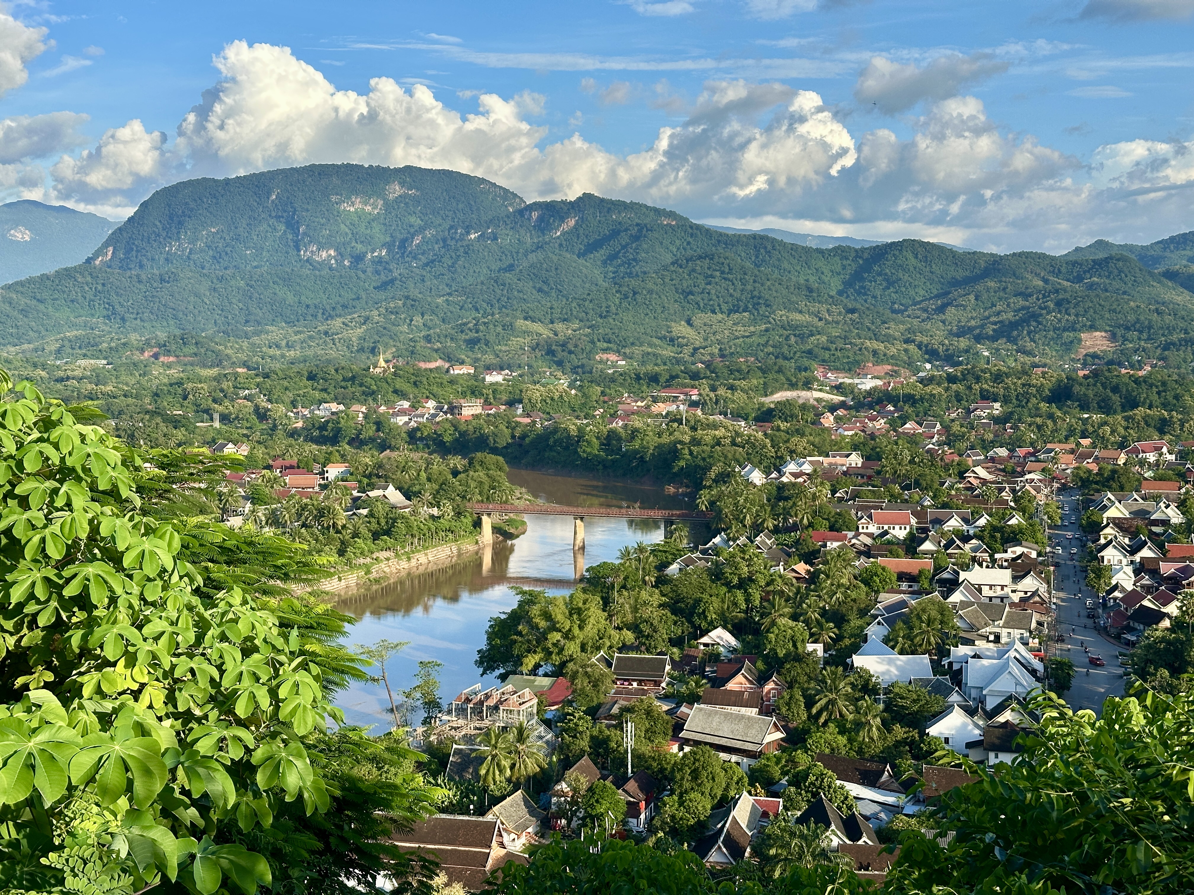 Luang Prabang town, river and mountains from above